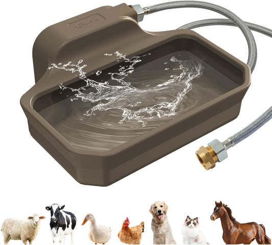 135OZ Automatic Water Dispenser for Dogs Patented Automatic Dog Water Bowl Fit 3/4'' GHT Male Faucet Outdoor Large Dog Water Bowl Include Water Hose Copper Connector Large Drinking Area Brown - Pet Explorer
