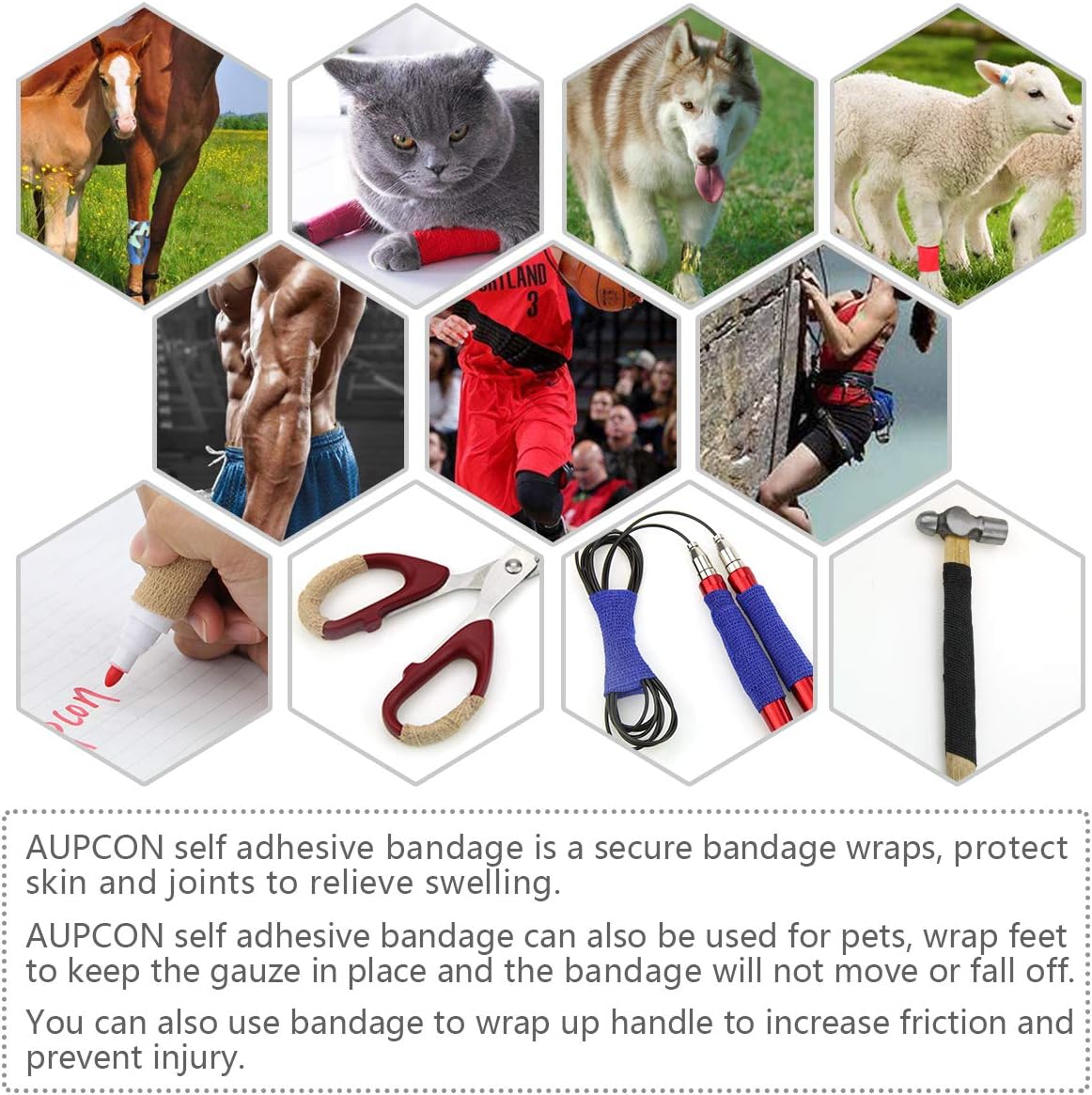 AUPCON Vet Wrap Cohesive Bandages Bulk Self Adhesive Bandage Wrap Self Adherent Wrap Non-Woven for Dogs Pet Animals & Ankle Sprains & Swelling 2 Inch x 5 Yards (2 Inch Black) - Pet Explorer