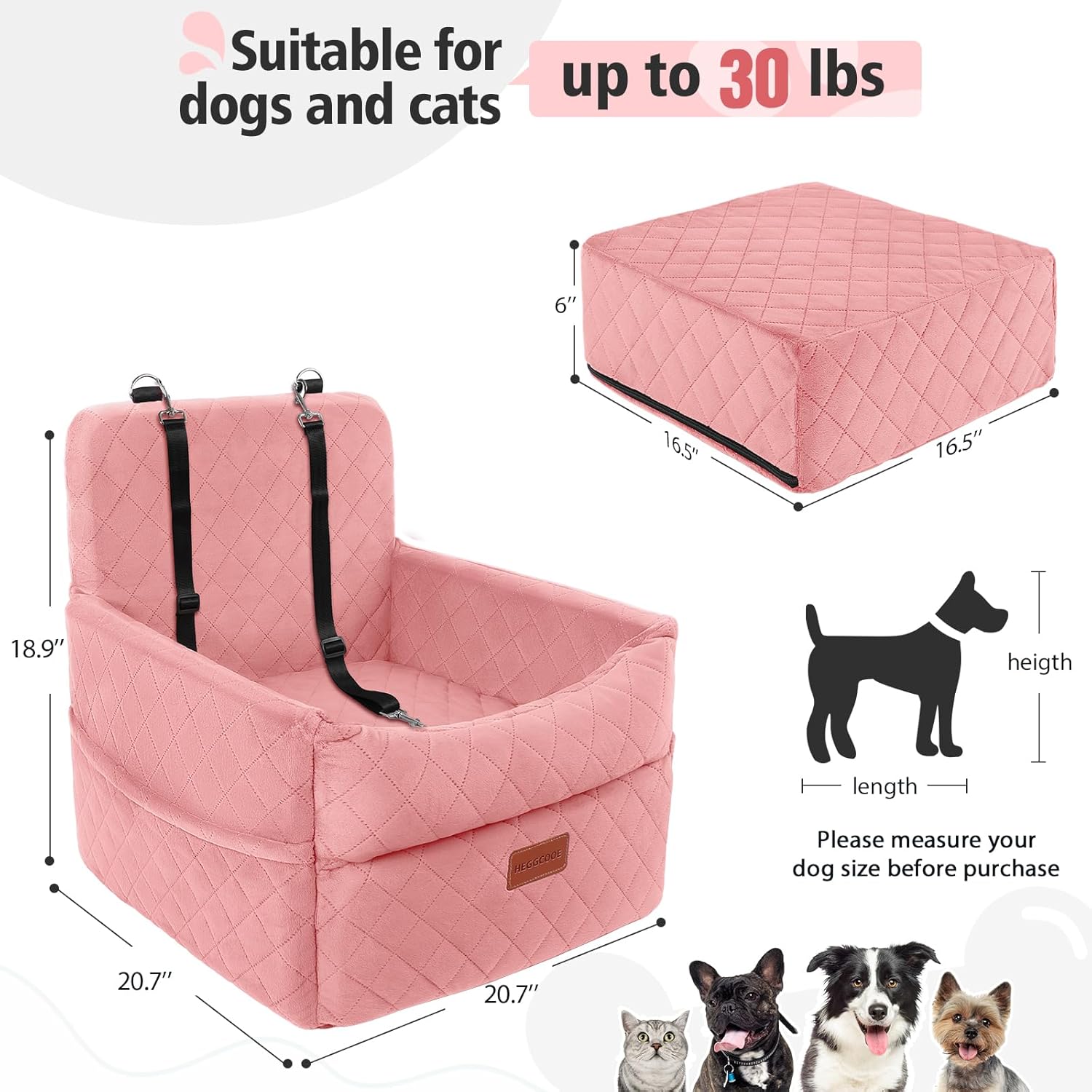 Dog Car Seat for Small Medium Dogs, Memory Foam Puppy Dog Booster Seat with Thick Cushion for Dogs Under 35lbs, Detachable Washable Pet Car Seat Travel Bed with Storage Pockets,2 Safety Belts - Pet Explorer