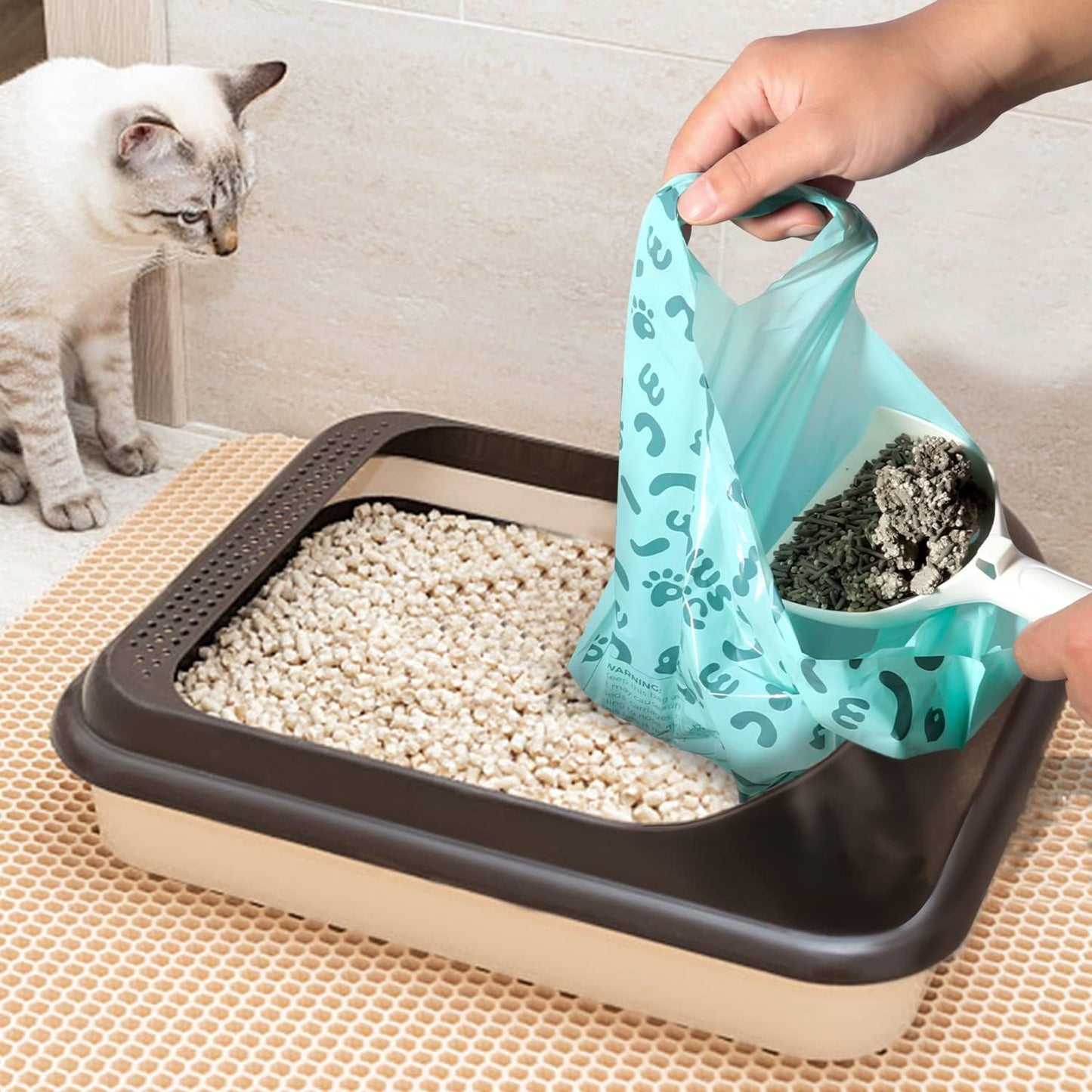 Cat Litter Bags and Dog Poop Bags with Handle, 180 Counts, Cornstarch Based Extra-Thick&100% Leak Proof,Pet Waste Bag for Kitty and Doggie (Lavender Scented) - Pet Explorer