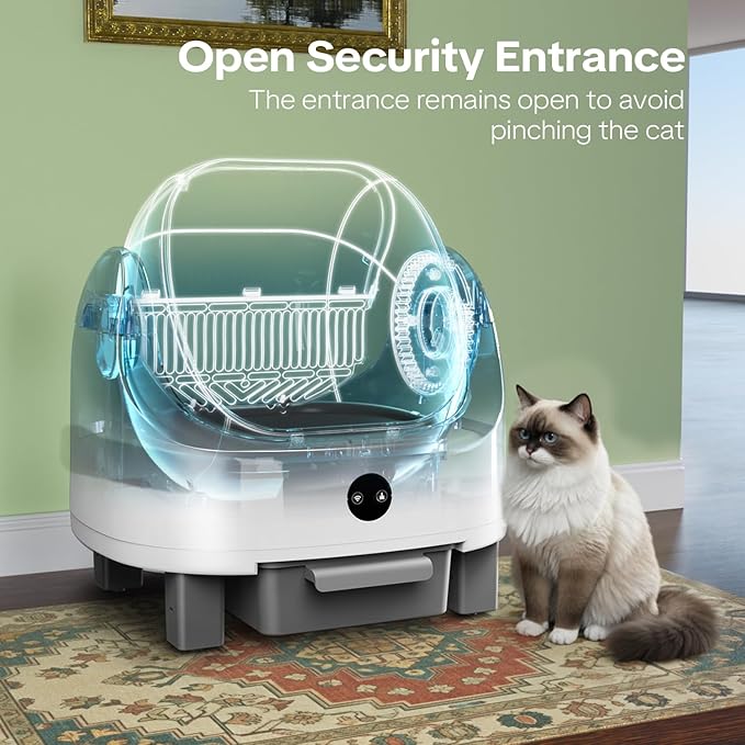 OROLEY Self Cleaning Litter Box, Automatic Litter Box,Odor Control Robot, Cat Ears Design, 96L APP Real-Time Monitor, Cat Litter-Boxs for Multiple Cats,Infrared Safety Sensor, with 1 Trash Bag (Gray)