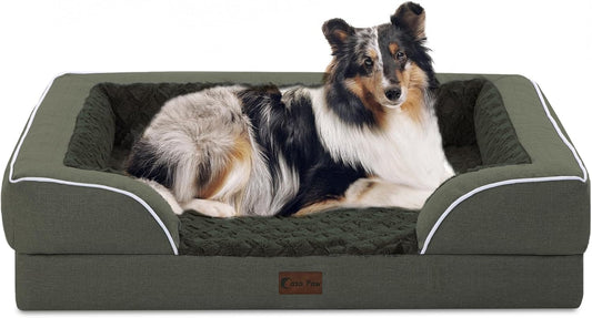 Orthopedic Dog Beds for Large Dogs, Waterproof Memory Foam Dogs Bed with Sides, Non-Slip Bottom and Egg-Crate Foam Big Dog Sofa with Removable Washable Cover(Large,Dark Green) - Pet Explorer
