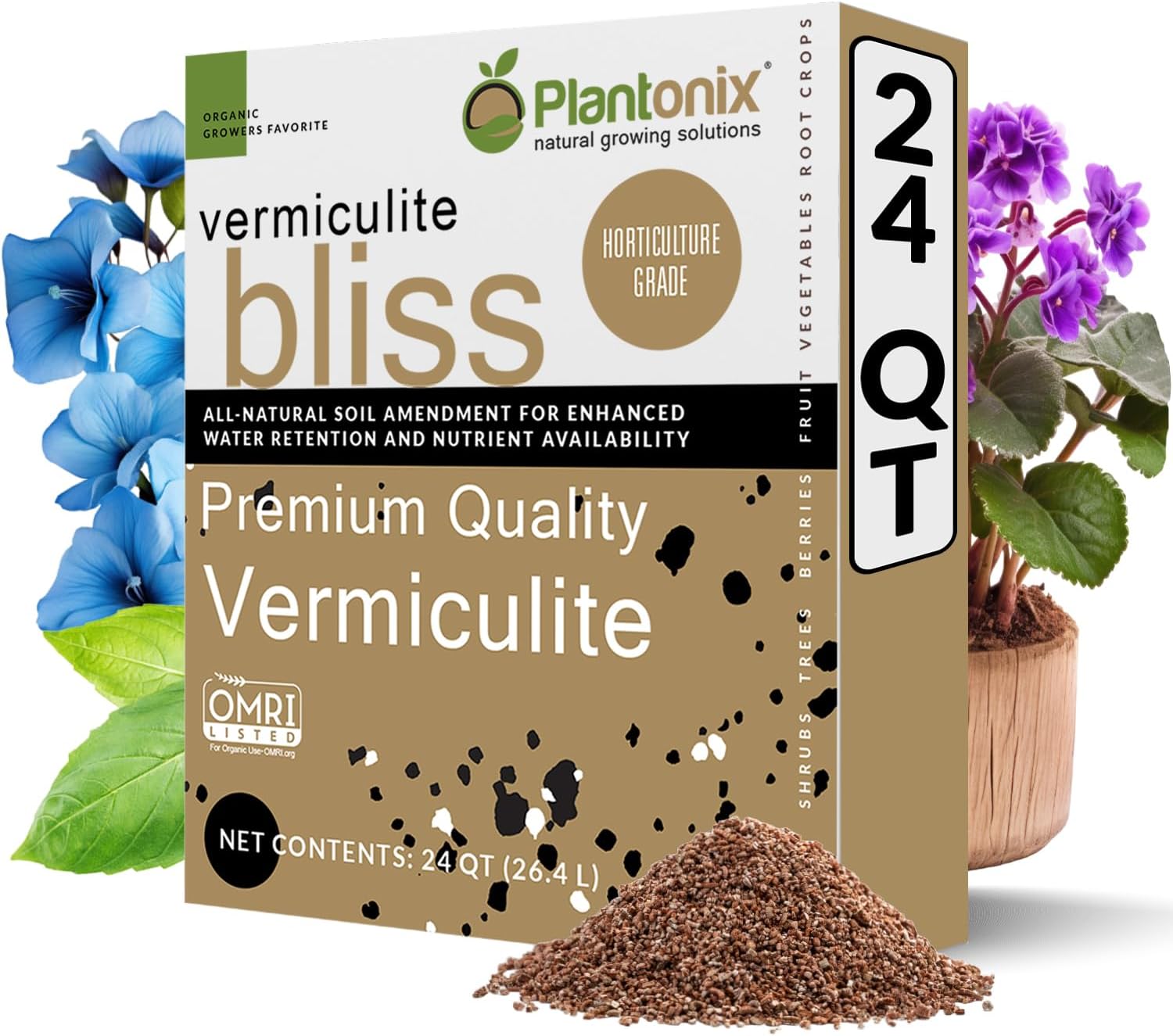 Vermiculite Bliss (24 Qts) - Organic Vermiculite for Gardening - Fine Grade Vermiculite for Plants - 100% Natural Soil Amendment for Plants, Potting Soil, Garden Soil, Perlite, & Seed Starting Mix - Pet Explorer