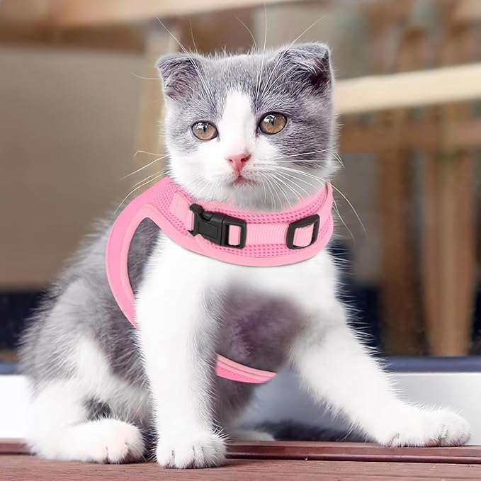 Athena Collection Adjustable Cat Harness with Velcro, Portable Small Sized Cat Vest Harness Breathable Comfy Escape Proof Cat Kitten Harness Pet Supplies for Outdoor Walking, Training, Pink