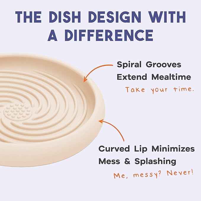 Awoo Lick Dish Silicone Dog & Cat Lick Mat & Slow Feeder with Suction Cups, Non-Slip, Dishwasher Safe, Extend Mealtime, Reduce Anxiety (Cream)