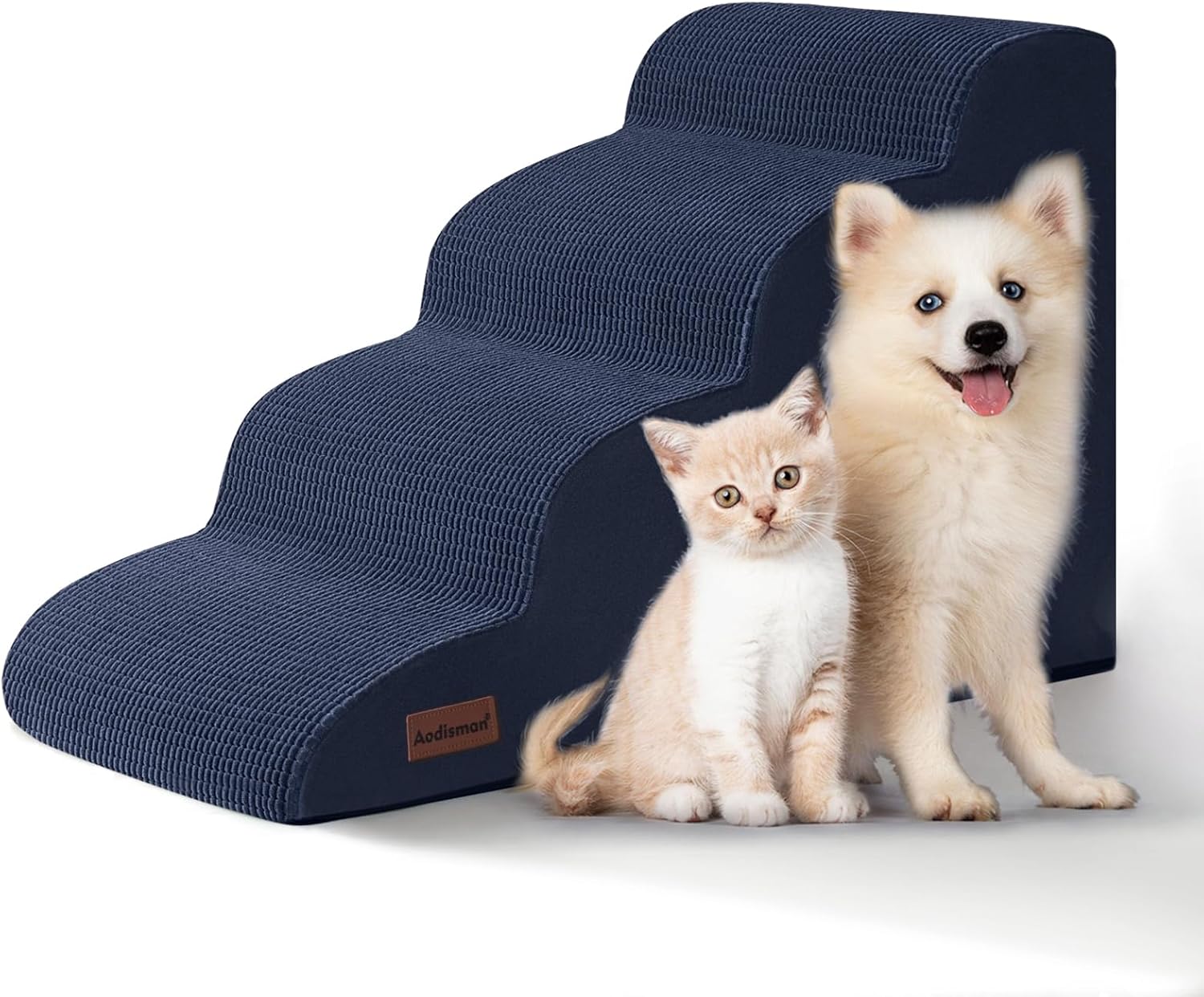 4-Step Dog Stairs and Ramp for Beds or Couches,Non-Slip Sturdy Pet Steps for Small Dogs and Cats,17.4" H,Blue - Pet Explorer