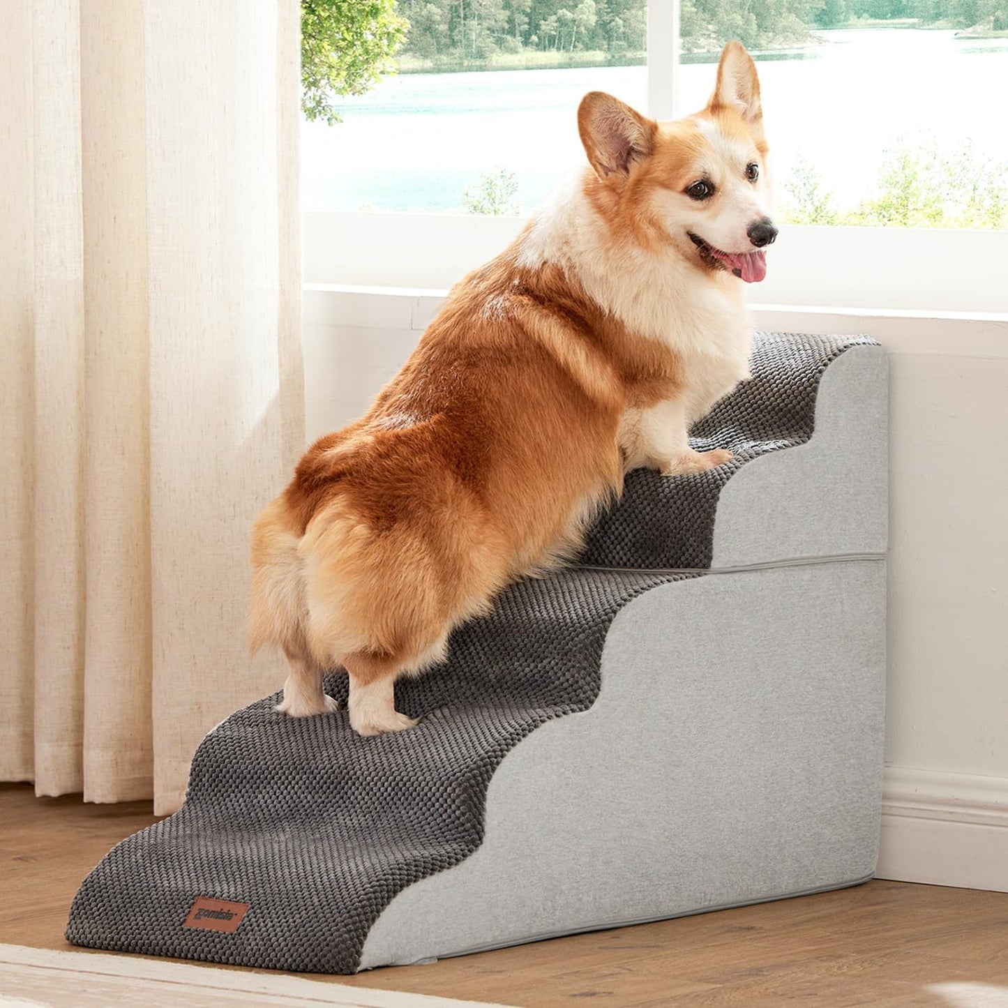 Dog Stairs for High Beds 22.8" H - Pet Stairs Ramp for Couch, 35D Foam Dog Steps for Small to Large Dogs with Non-Slip Bottom Grey, 5 Steps - Pet Explorer