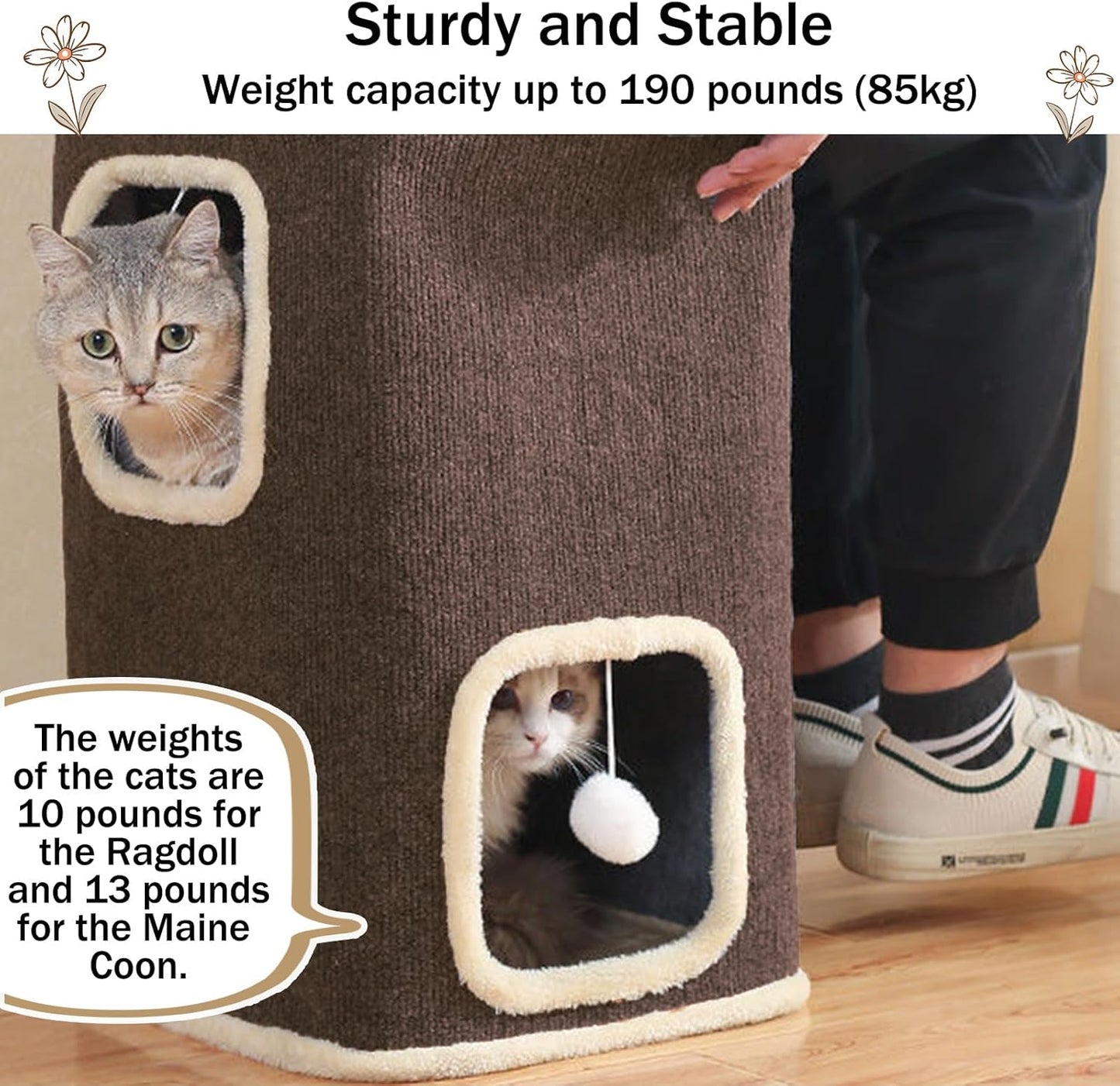 Empet Cat House for Indoor Cats Beds, Multi-Level Cat Condo, Foldable Cave Bed Brown, (3-Level) - Pet Explorer