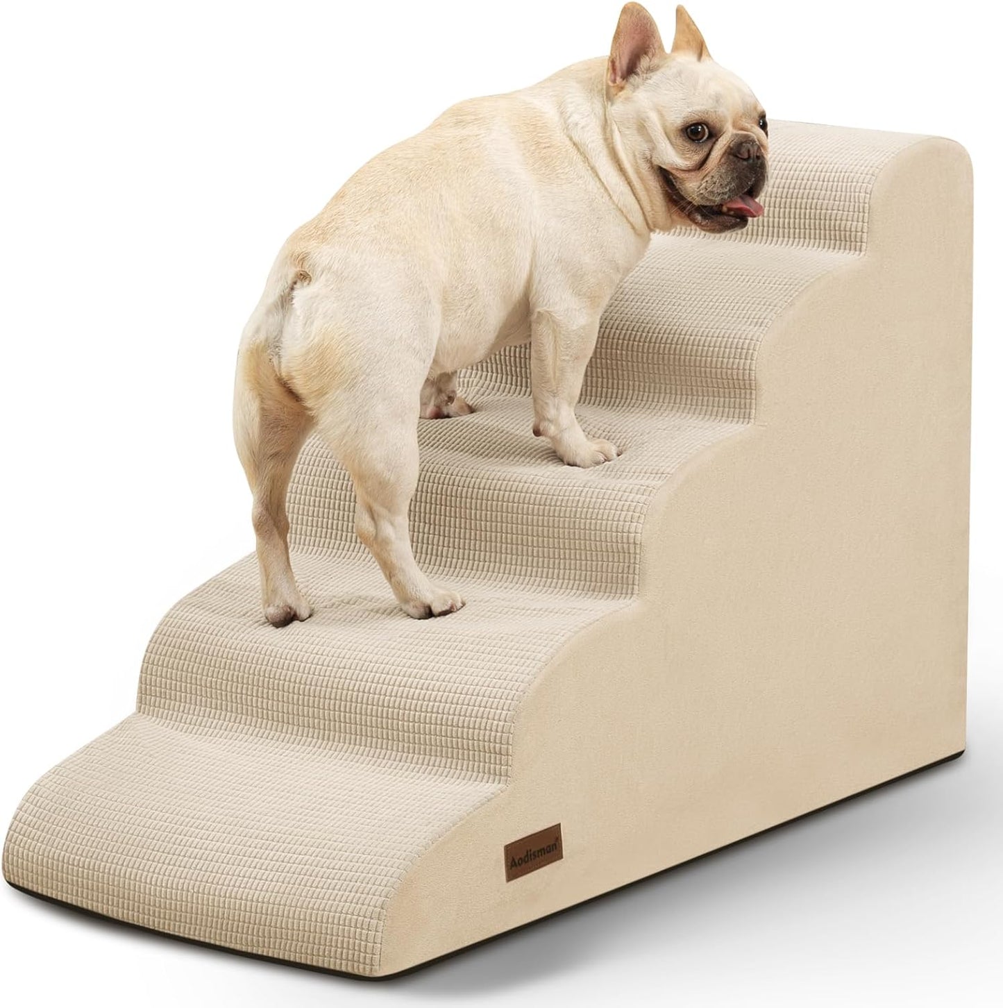 5-Step Dog Stairs and Ramp for High Bed,Non-Slip Sturdy Pet Steps for Small Dogs and Cats,22.2" H,Beige - Pet Explorer