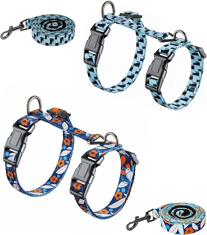 Halypet 2-Pack Cat Harness and Leash Set, Escape Proof 3-in-1 Adjustable Harness for Cats, Soft Lightweight, Easy On & Control for Walking, Travel & Outdoor Use, Small (Navy & Blue)