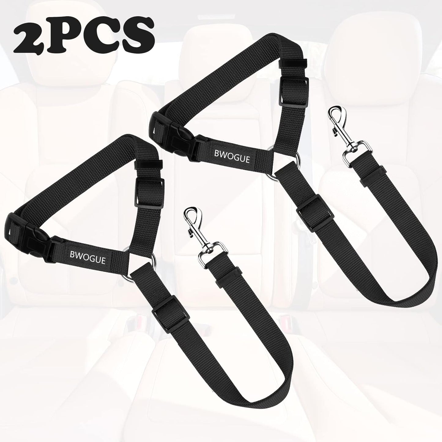 BWOGUE 2 Packs Dog Cat Safety Seat Belt Strap Car Headrest Restraint Adjustable Nylon Fabric Dog Restraints Vehicle Seatbelts Harness - Pet Explorer