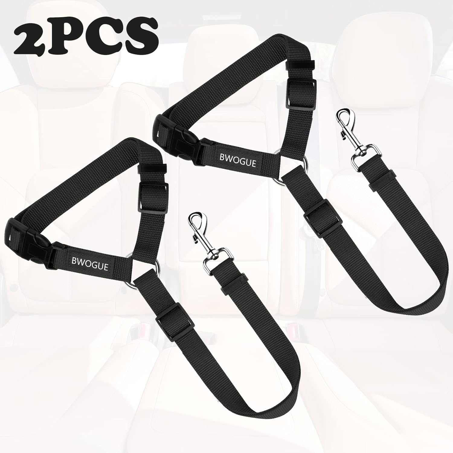 BWOGUE 2 Packs Dog Cat Safety Seat Belt Strap Car Headrest Restraint Adjustable Nylon Fabric Dog Restraints Vehicle Seatbelts Harness - Pet Explorer