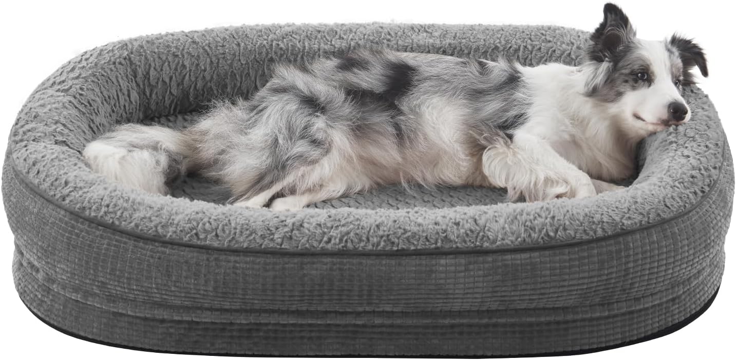JOEJOY Orthopedic Dog Bed for Large Dogs, Egg-Crate Memory Foam Pet Bed with Bolster Sides, Waterproof Lining, Removable Washable Cover & Non-Slip Bottom, Grey - Pet Explorer