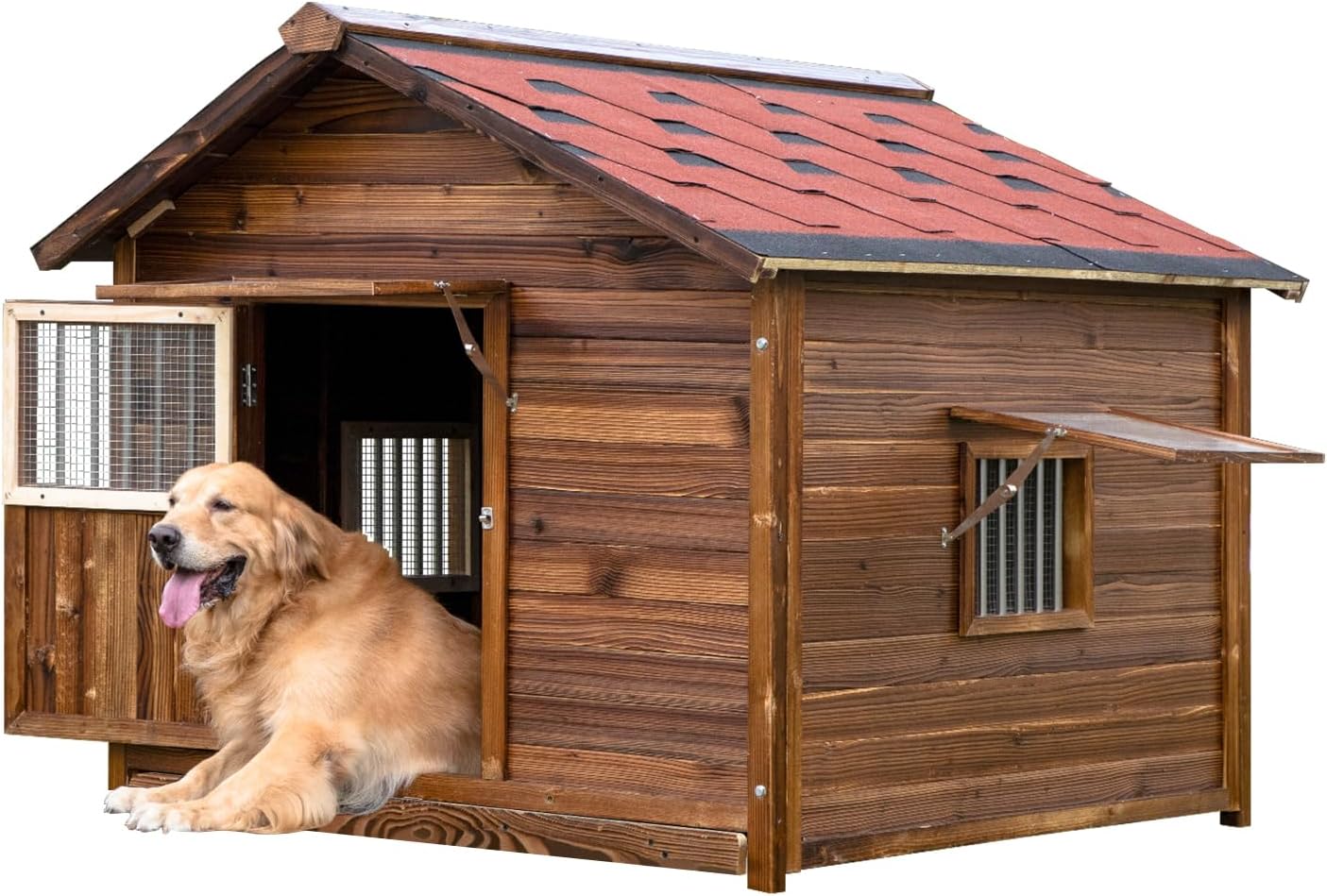 Extra Large Dog House Outdoor Made of Solid Pine Wood, Warm Doghouse, Dog House with Elevated Floor for Large Dogs, (Wood, 2XL) - Pet Explorer
