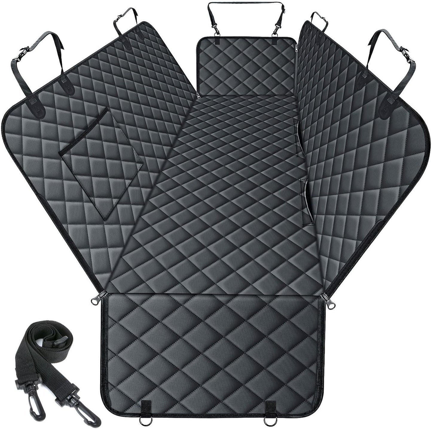 Waterproof Dog Car Seat Cover for Back Seat - Durable, Scratch Proof Pet Hammock with Nonslip Design & Storage Pockets, Fits Cars, SUVs, Trucks - L, Black - Pet Explorer