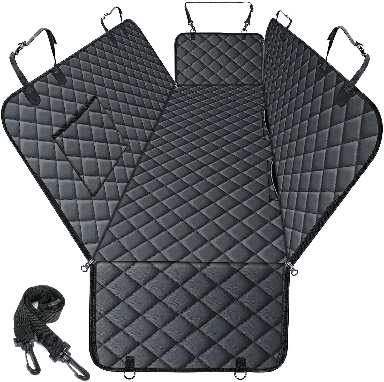 Waterproof Dog Car Seat Cover for Back Seat - Durable, Scratch Proof Pet Hammock with Nonslip Design & Storage Pockets, Fits Cars, SUVs, Trucks - L, Black - Pet Explorer