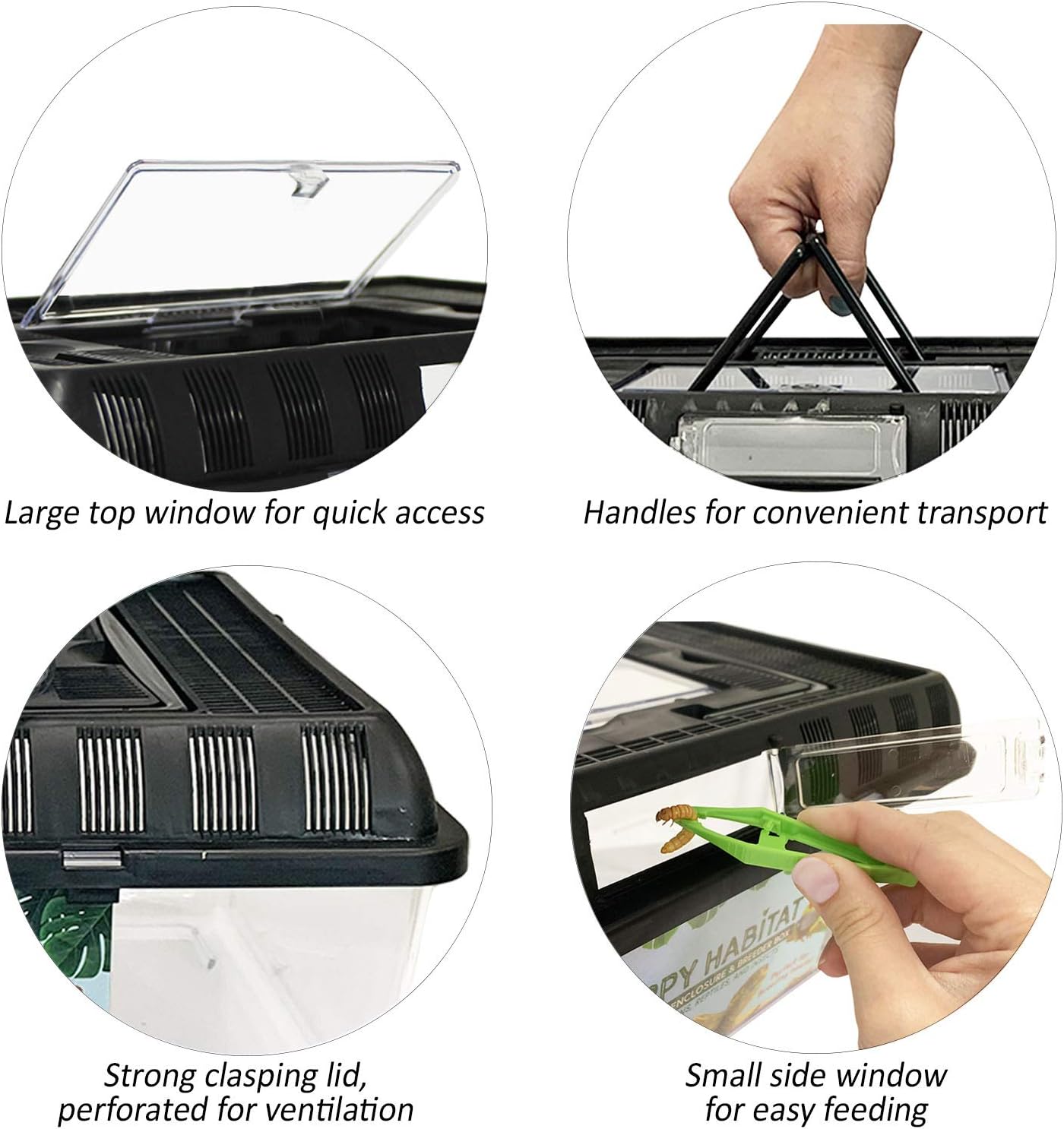 Happy Habitat (Standard) - Ventilated Enclosure & Breeder Box - for Live Feeder Insects, Reptiles, Amphibians & Other Small Pets - Durable Plastic Portable Terrarium - Pet Explorer