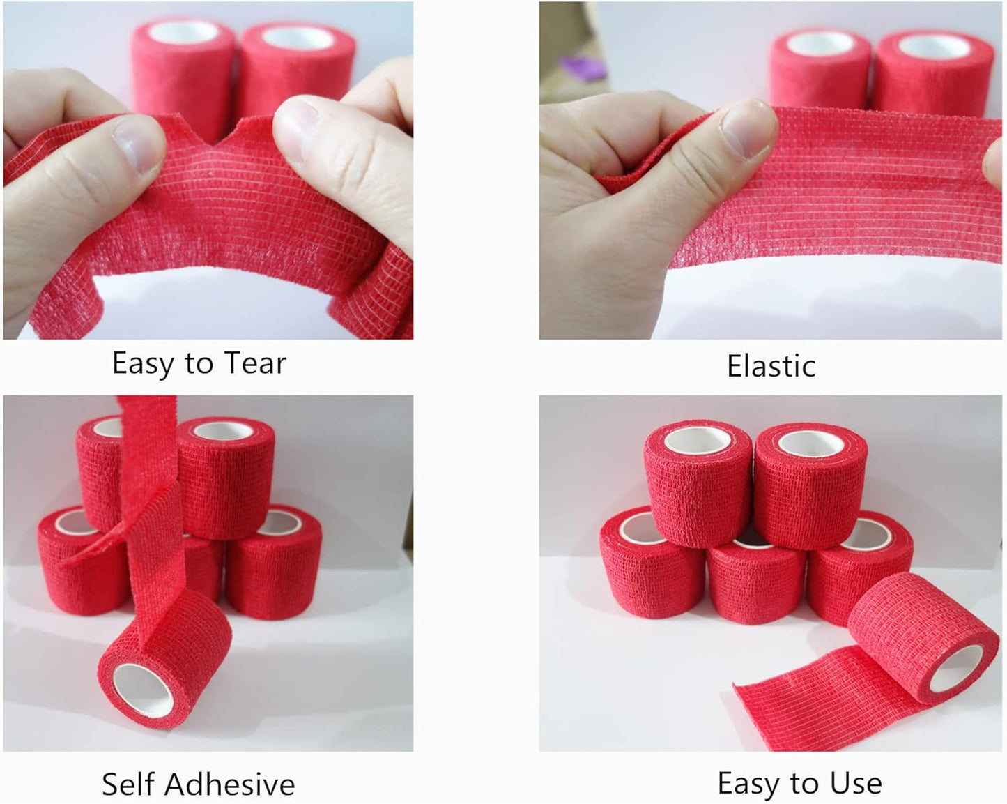 6 Pack 2" x 5 Yards Self Adhesive Bandage Wrap Breathable Cohesive Vet Wrap for Pets, Elastic Self-Adherent Tape for Sports, Wrist, Ankle (Red) - Pet Explorer