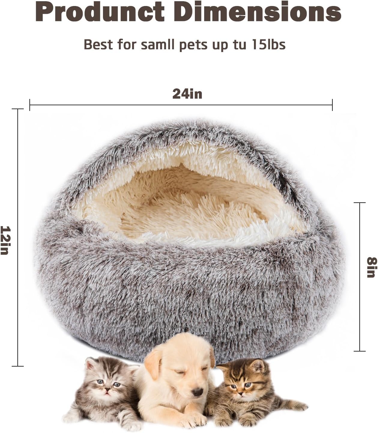 Cat Bed for Indoor Cats, Calming Cozy Cave with Self-Warming Plush, Entire Bed Machine Washable & Anti-Slip Base, Breathable Pet Bed for Small Cats&Dogs All Seasons (Khaki, 24 * 24inch) - Pet Explorer