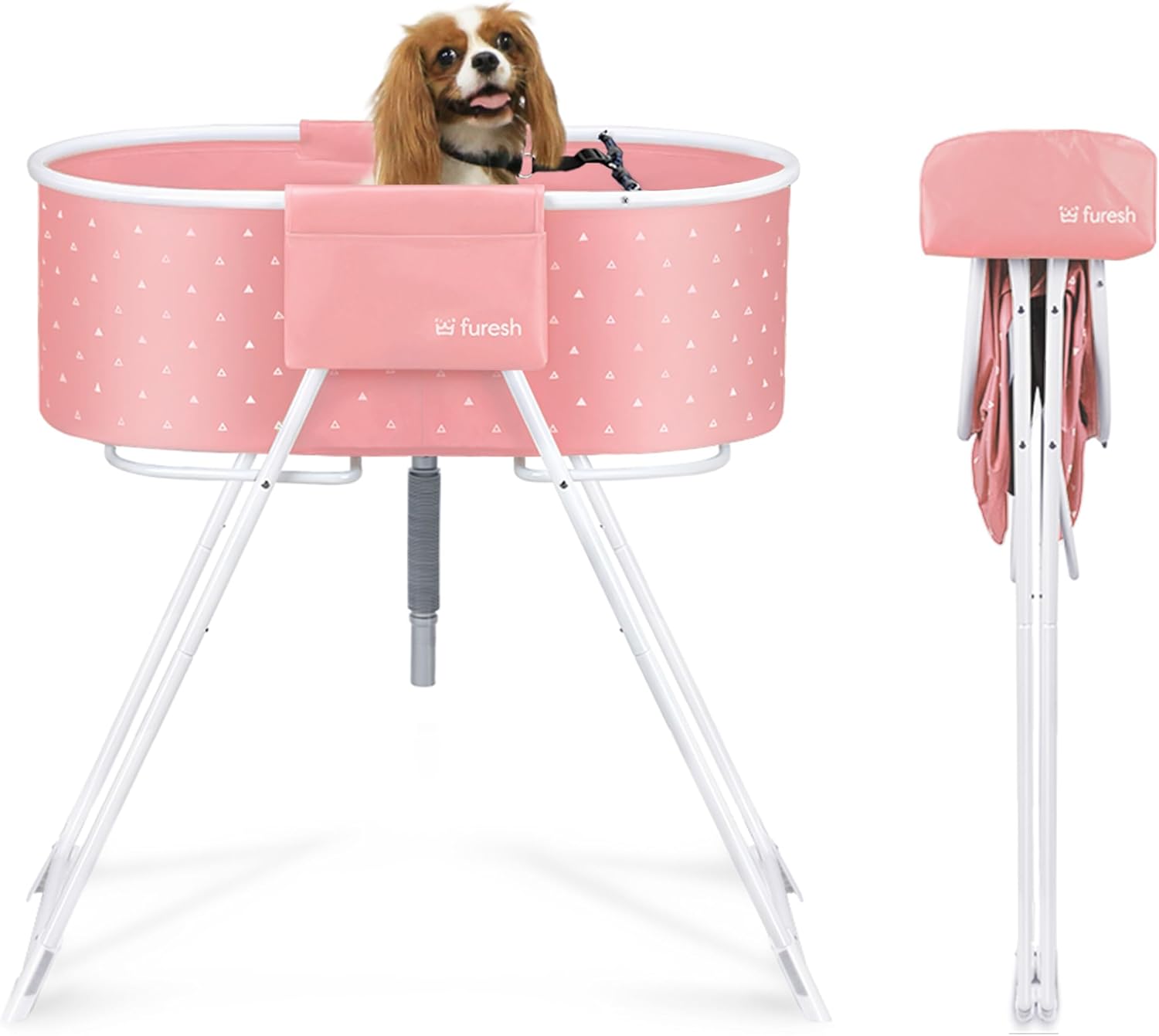 Little Dipper Dog Bath Tub and Wash Station for Bathing Shower and Grooming, Elevated Foldable and Portable, Indoor and Outdoor, for Small and Medium Size Dogs, Cats and Other Pet (Pink) - Pet Explorer