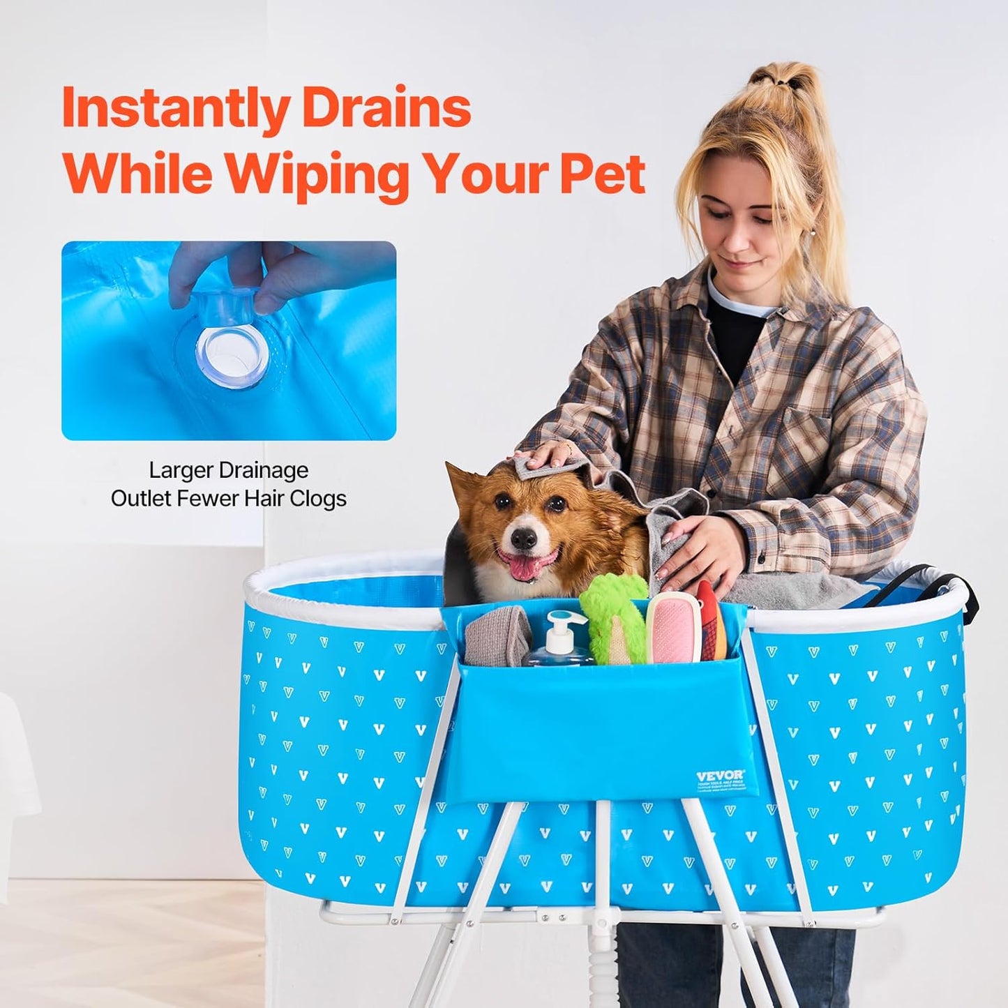 VEVOR Portable Dog Bathtub, Elevated & Foldable Space-saving Pet Shower Station with Quick Drainage, Bathing Tub for Washing & Grooming Small and Medium Size Dogs and Cats Indoor & Outdoor, Light Blue - Pet Explorer