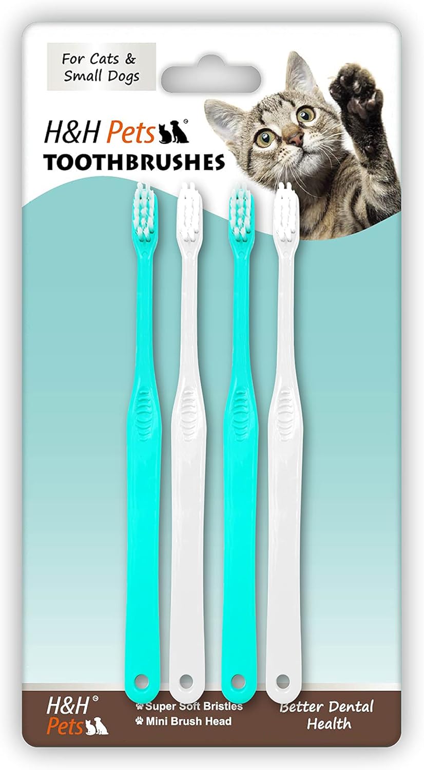 H&H Pets Toothbrush for Small Dogs & Cats - Soft and Extra Small Toothbrush Designed for Cats, Puppies, and XS Breed Dogs Like Teacups, Chihuahuas, Yorkshire, and Poodle, 4 Count Pack - Pet Explorer