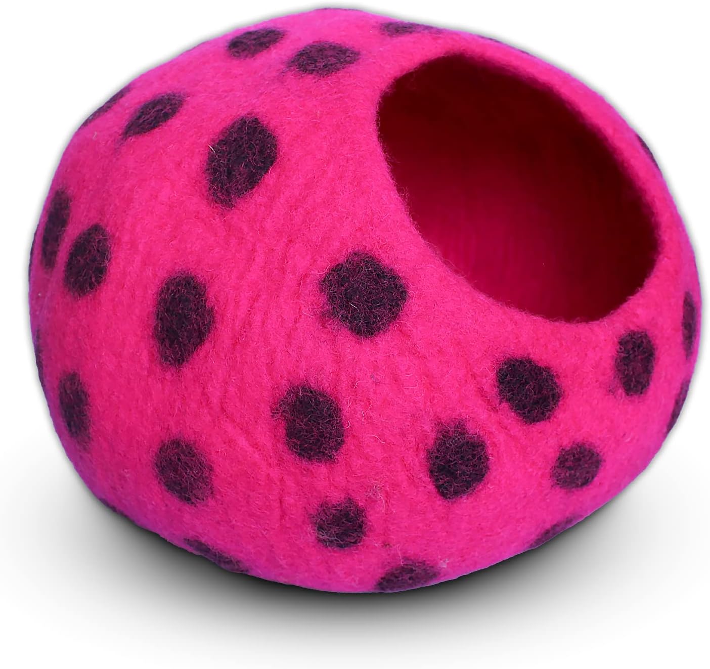 Woolygon Premium Felt Cat Cave Bed - Polka Dot Series - Wool Kitty Beds Handcrafted Kitten Caves Bed for Indoor Cats - Eco-Friendly Merino Wool, Foldable Cat Hideaway Cat Houses (Pink/Black Dots) - Pet Explorer
