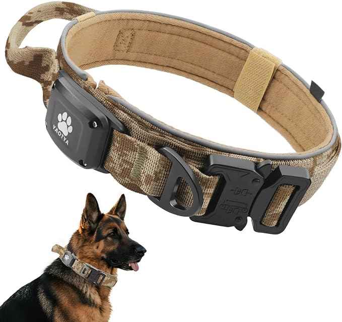 2026 Upgrade Dog Collar with IPX8 Waterproof AirTag Holder,Military Tactical Handle and Ultra-Durable Metal Buckle/Night Reflective,GPS Collar for Medium to Large Dogs (Camouflage Khaki/L)