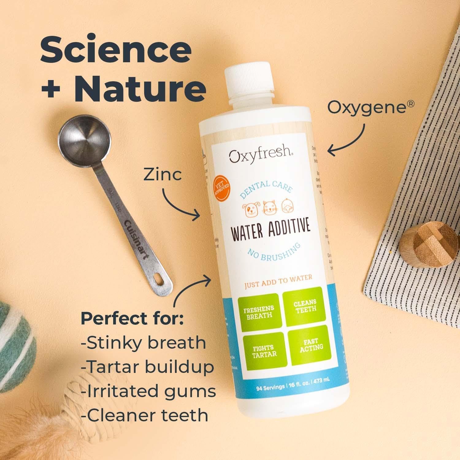 Oxyfresh Premium Pet Dental Care Solution Pet Water Additive: Best Way to Eliminate Bad Dog Breath and Cat Bad Breath - Fights Tartar & Plaque - So Easy, Just Add to Water! Vet Recommended 16 oz. - Pet Explorer