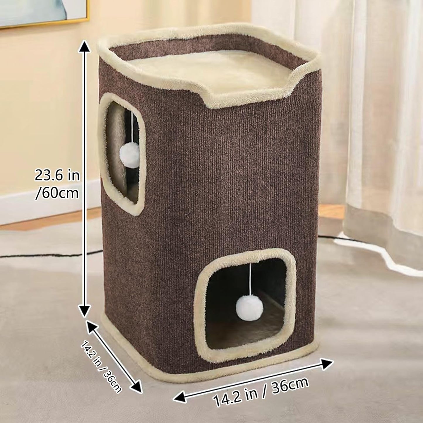 Empet Cat House for Indoor Cats Beds, Multi-Level Cat Condo, Foldable Cave Bed Brown, 2L - Pet Explorer