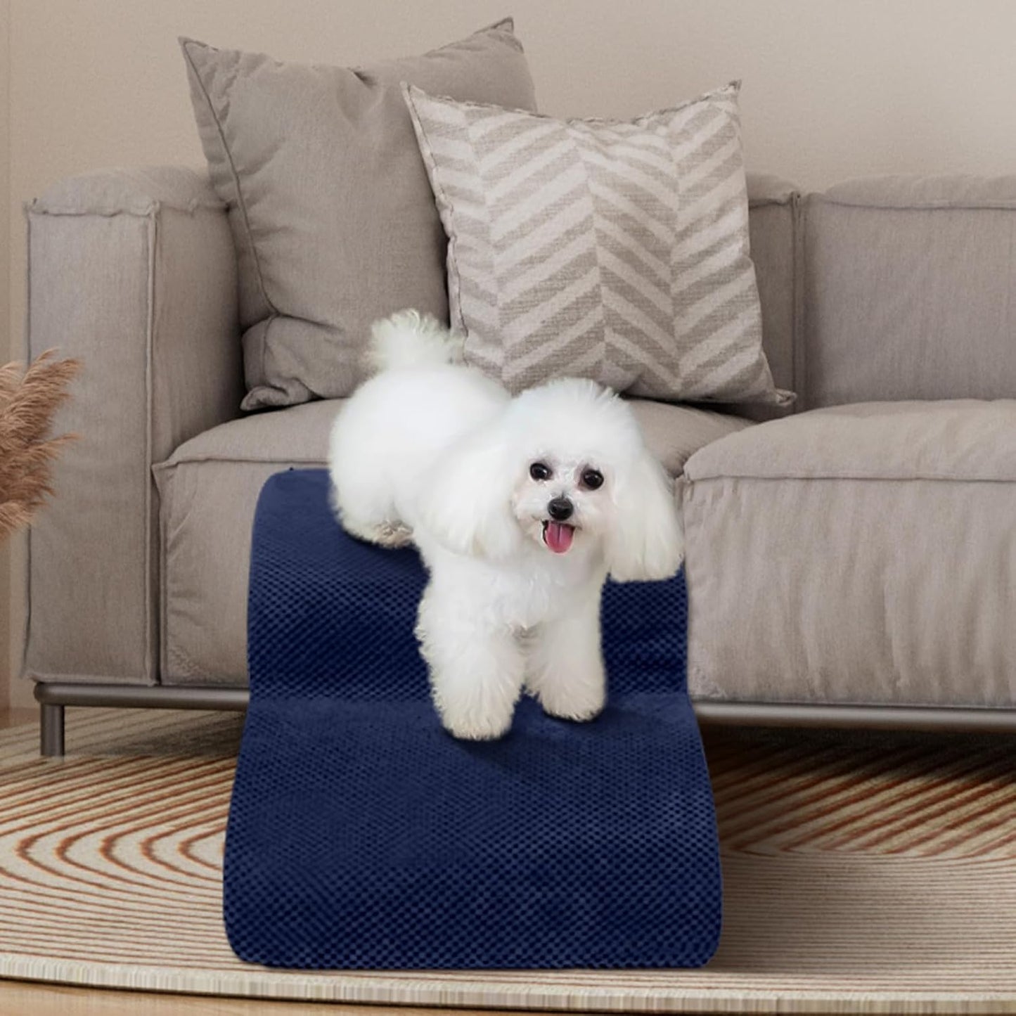Dog Stairs for Small Dogs - High Density Foam Pet Steps, Extra Wide Dog Ramp with Non-Slip Bottom for High Beds, Couch and Sofa, Best for Dogs Injured, Older Doggy Cats,2 Steps, Navy - Pet Explorer
