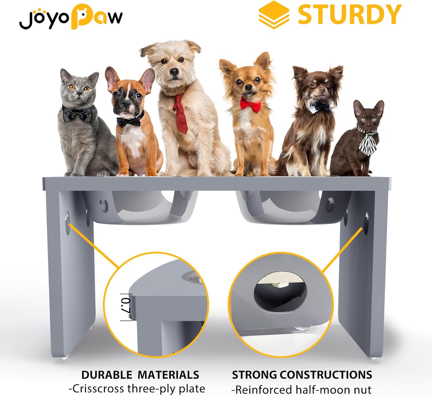 Elevated Dog Bowls, Bamboo Raised Dog Bowl for Large Dogs & Medium Dogs, with 2 Stainless Steel Bowls (10'' Tall–48 oz Bowl) - Pet Explorer