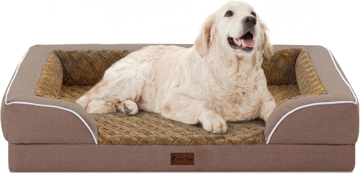 Orthopedic XL Dog Bed for Extra Large Dogs, Waterproof Memory Foam Dog Beds with Sides, Non-Slip Bottom and Egg-Crate Foam Big Dogs Couch Beds with Removable Washable Cover(X-Large,Brown) - Pet Explorer