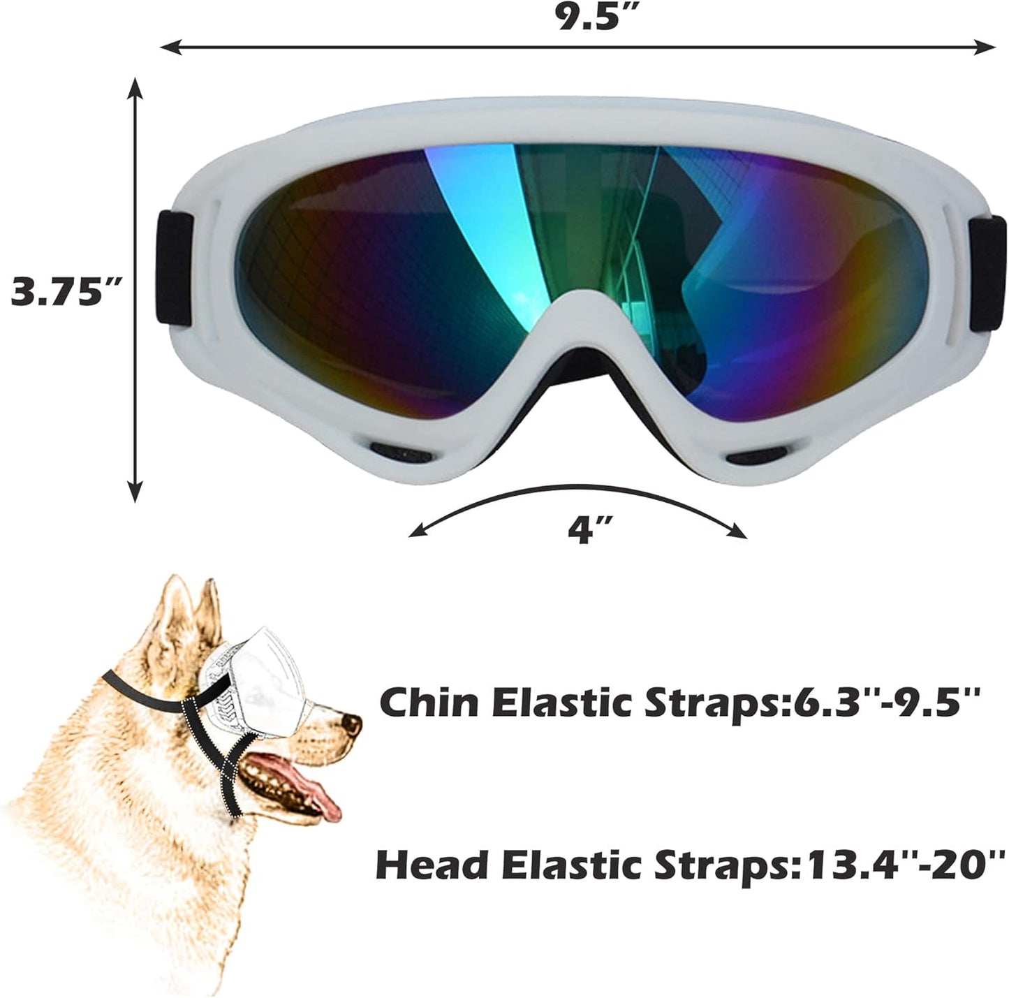 Large Dog Sunglasses With Adjustable Strap UV Protection, Windproof Puppy Eyewear, Suitable for Medium-Large Pets, Eyes Protection, Soft Goggles (White Frame) - Pet Explorer