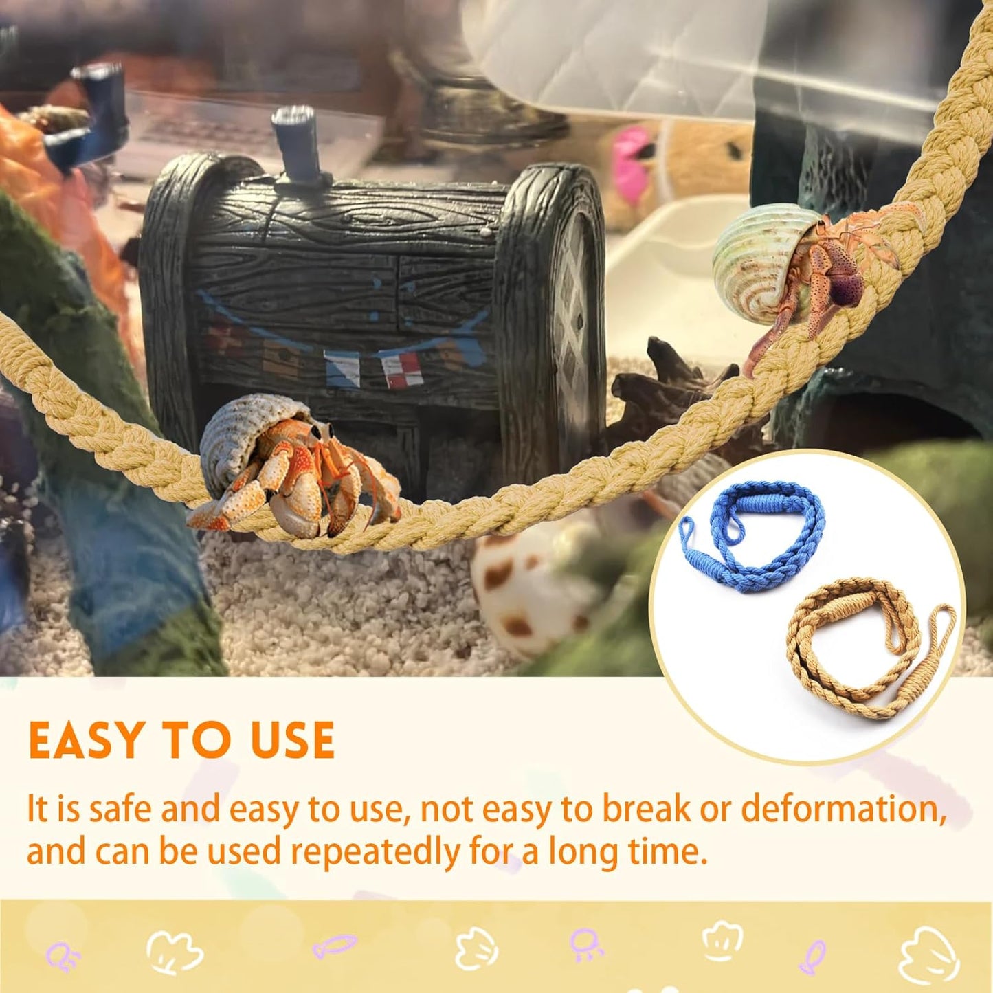 2PCS Hermit Crab Climbing Toys,Hermit Crab Rope Ladder Decor Reptile Hanging Vines Toys Hermit Crab Supplies Reptiles Habitat Tank Terrarium Accessories for Lizard Leopard Gecko Tree Frog(Flaxen) - Pet Explorer