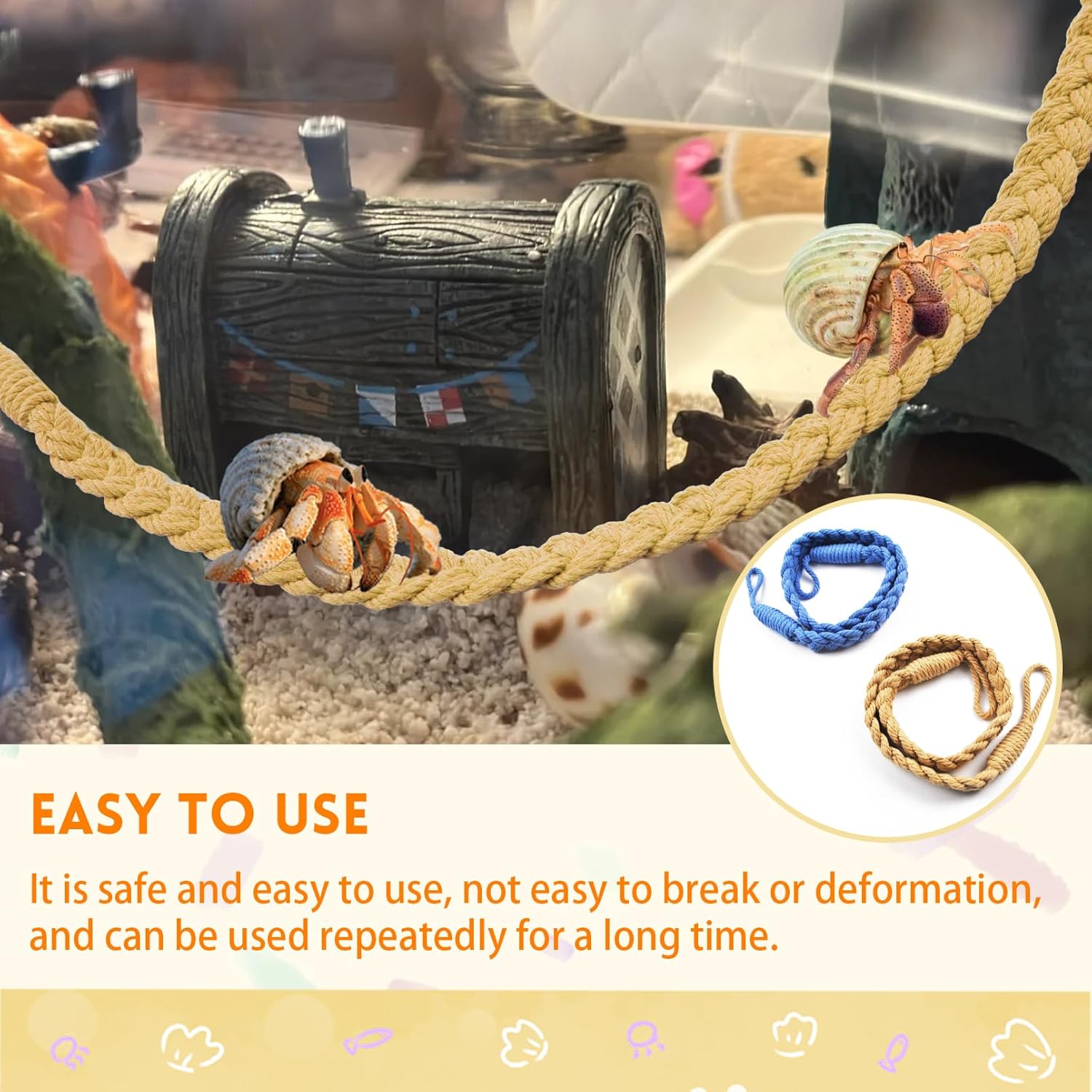 2PCS Hermit Crab Climbing Toys,Hermit Crab Rope Ladder Decor Reptile Hanging Vines Toys Hermit Crab Supplies Reptiles Habitat Tank Terrarium Accessories for Lizard Leopard Gecko Tree Frog(Flaxen) - Pet Explorer