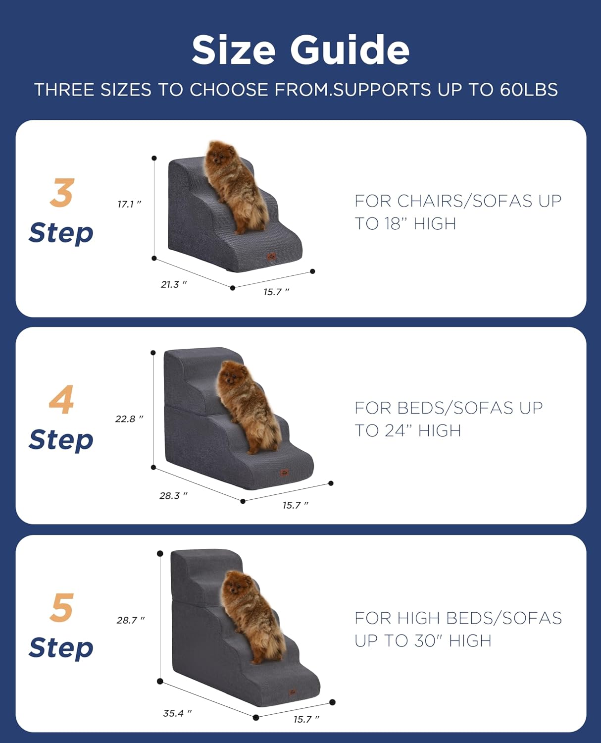 Beige Curved Dog Stairs Ramp for Small Dogs & Cats 22.8" H, 4-Step Dog Steps for Couch Sofa and Chair, Pet Stairs for Cats, Non-Slip Balanced Pet Steps - Pet Explorer