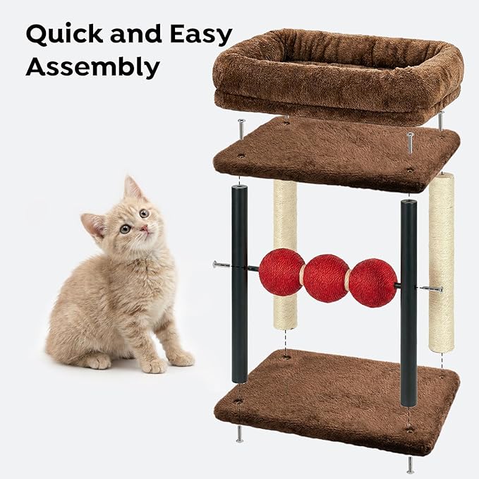 Veehoo Small Cat Tree, Cat Scratching Post with 17"x13" Wide Top Bed, 20.5" Sturdy Cats Tower with Natural Sisal Scratch Posts & Rotatable Balls for Small Spaces, Kittens