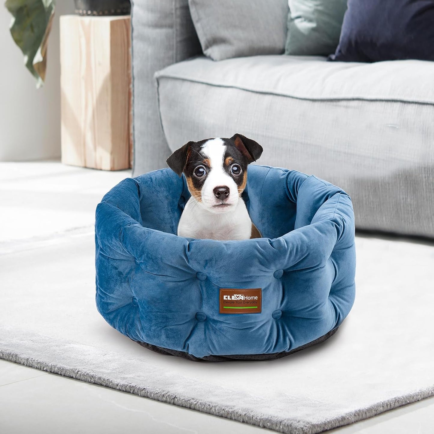 ClevaHome Deep Nest Cat Bed for Small Pets up to 15lbs - Round Cat Beds for Indoor Cats, Luxurious Velvet Feel, Extra High Sides, Machine Washable Comfort Pet Bed with Non-Slip Bottom (Steel Blue) - Pet Explorer