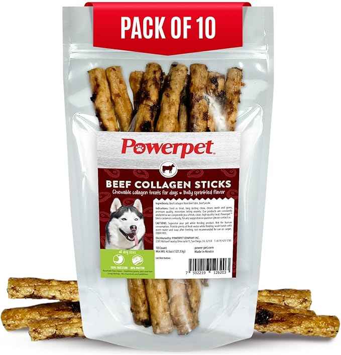 Powerpet Beef Collagen Sticks Soft Dog Chew - 100% Natural & Highly Digestible, High Protein, Low Fat, Rawhide-Free for Hip & Joint and Skin & Coat, Healthy Treats - Bully Sprinkled Flavor, Pack of 10