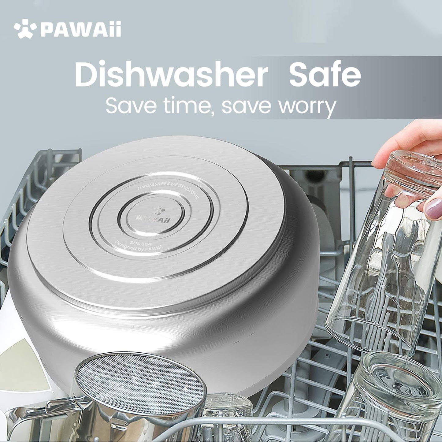 Pawaii Stainless Steel Dog Bowl with Non-Slip Rubber Base & Double Wall Insulation - Durable Design | Includes ID Tag | Dishwasher Safe Food & Water Bowl for All Dogs (68oz) - Pet Explorer