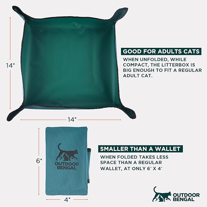 OutdoorBengal Travel Litter Box for Cats Small & Foldable - Non-Stick Portable Litter Box for Cat Traveling, No-Mess, Collapsible Litterbox (Essentials Traveling with Cats by Car, Plane, and Camping)