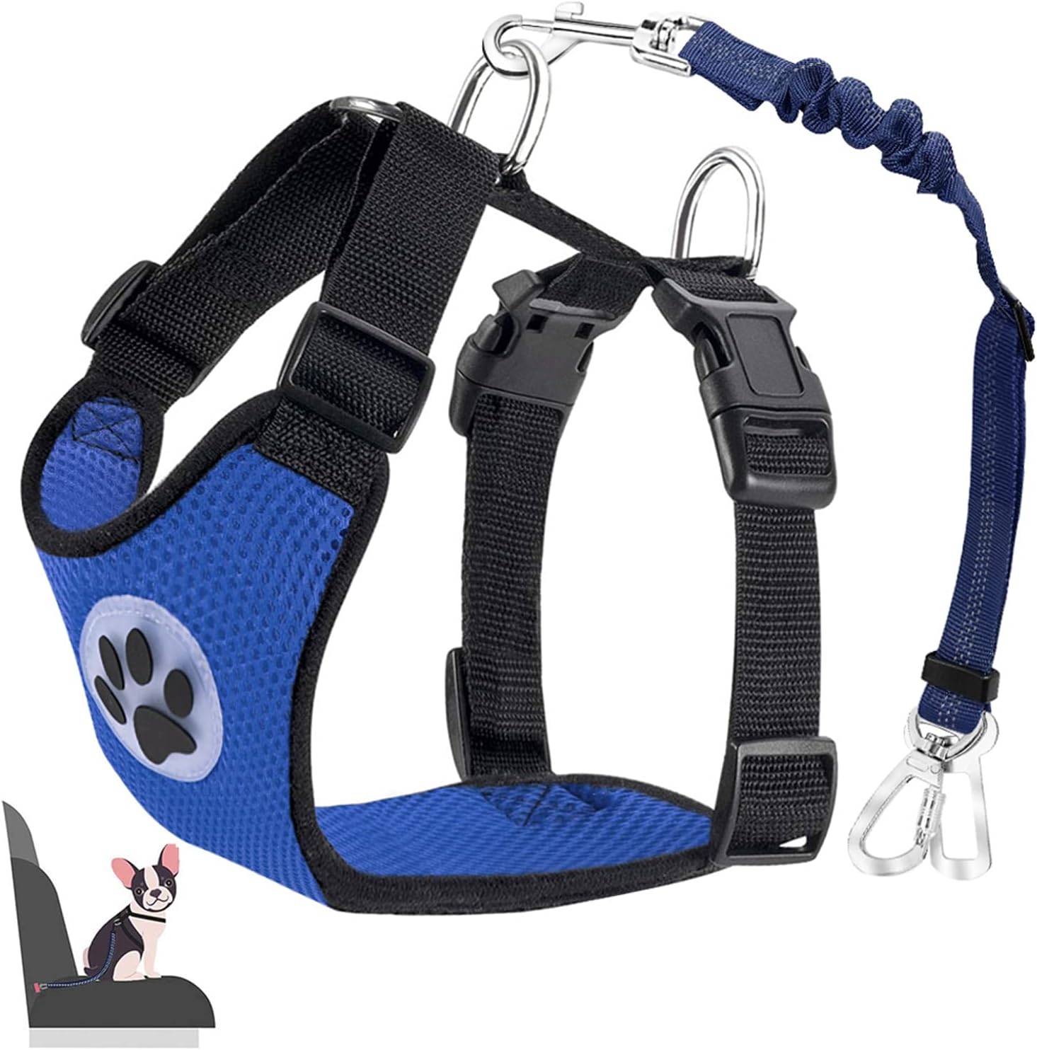 Lukovee Dog Seat Belt for Car, Adjustable Dog Car Harness for Large Medium Small Dogs, Soft Padded & Breathable Mesh Dog Seatbelt with Car Strap and Carabiner(Blue Double Clip,Large) - Pet Explorer