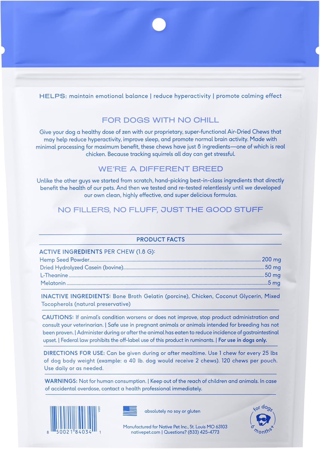 Native Pet Calming Chews for Dogs - Melatonin for Dogs Anxiety Relief - Grain Free All Natural Hemp Calming Treats & L-Theanine Helps Manage Stress & Separation Anxiety - Puppy Sleep Aid - 120 Chews - Pet Explorer