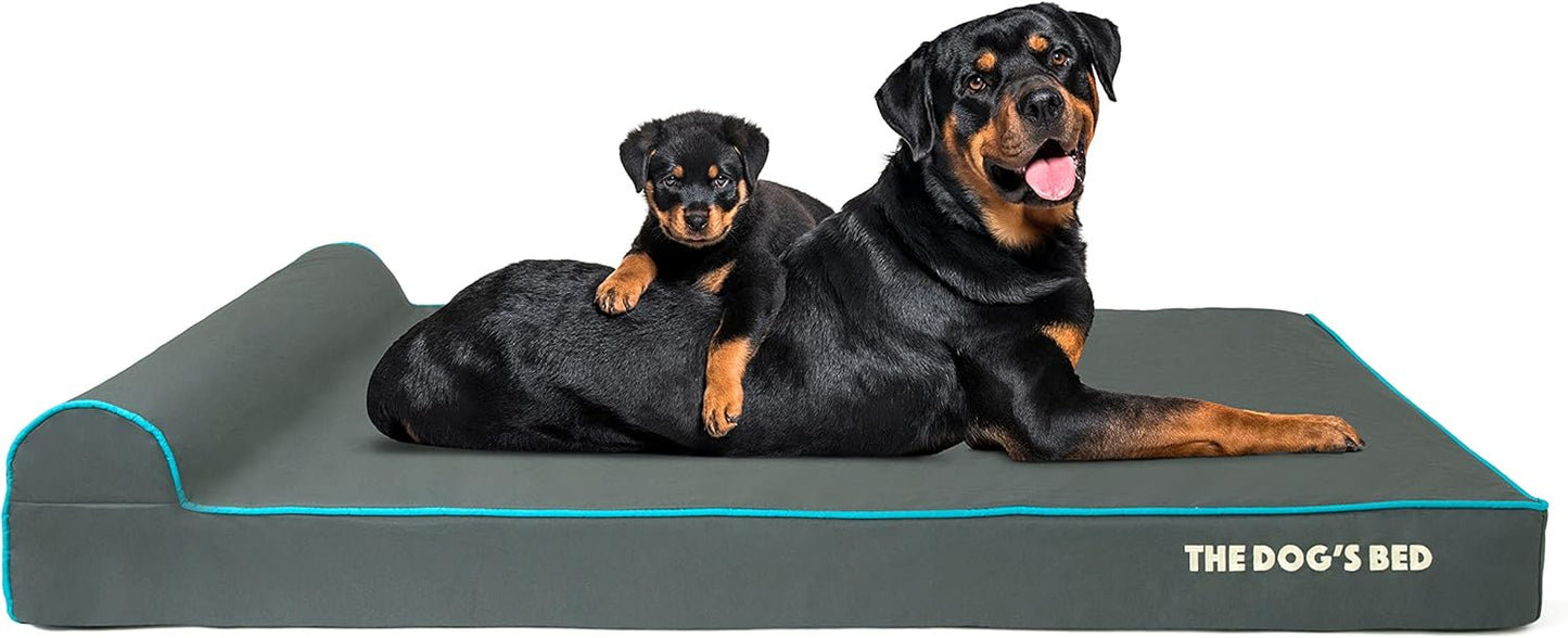 The Dog’s Bed Orthopedic Headrest Dog Bed XXL Grey/Blue 54x36, Memory Foam, Pain Relief for Arthritis, Hip & Elbow Dysplasia, Post Surgery, Lameness, Veterinary Approved, Waterproof Washable Cover - Pet Explorer