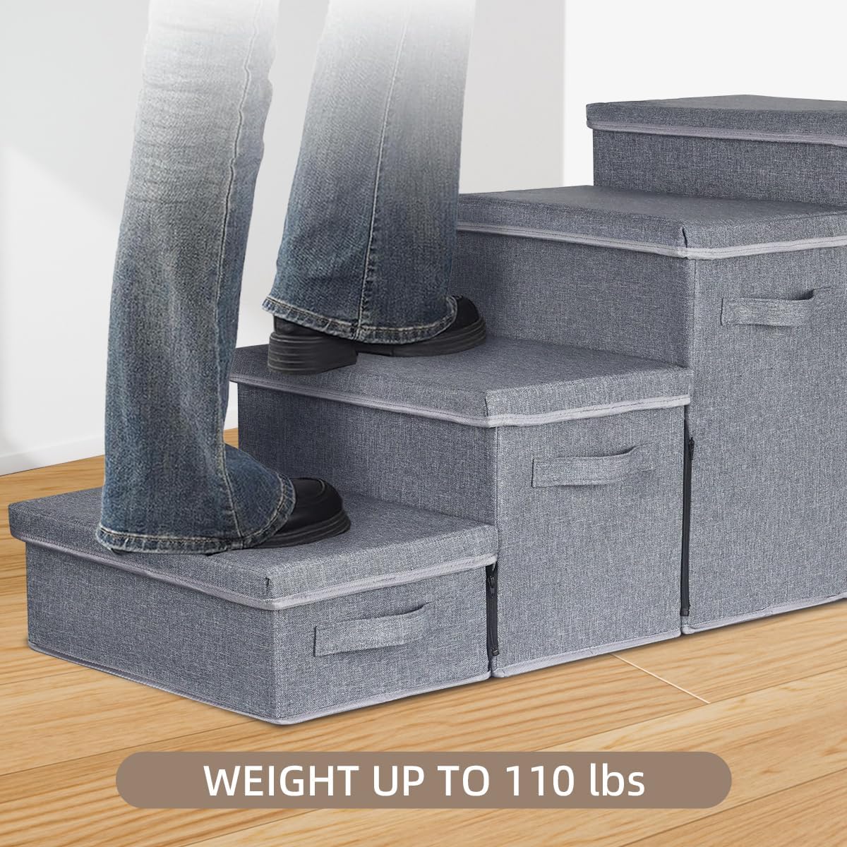 Dog Stairs with Storage, 4-Step Folding Pet Steps for Small Dogs and Cats, Pet Steps Storage with Zip, Pet Stairs for High Bed, Couch and Car Ramp (Gray, 4 Steps no Condo) - Pet Explorer