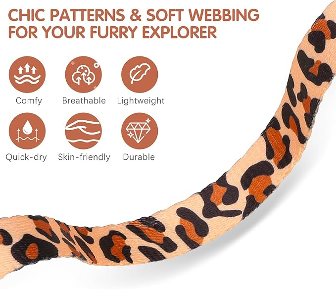 BINGPET Cat Harness with Airtag Holder, Cat Harness and Leash Set Escape Proof for Walking Travel Outdoor, Soft Adjustable Kitten Harnesses for Small Medium Large Cats, Leopard(Chest:12.5"-18")