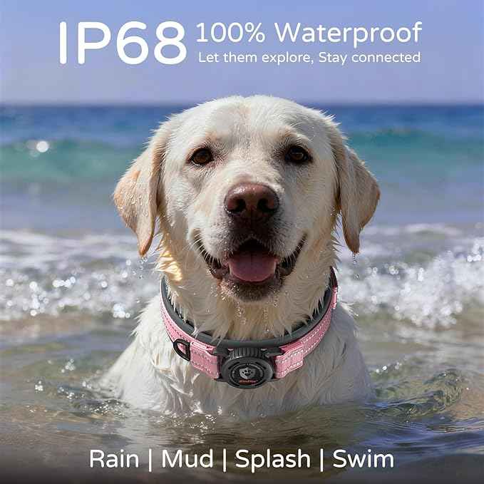 Upgraded AirTag Dog Collar with Holder, Waterproof Reflective Air Tag Dog Collar with Widened Comfortable Padding & Ultra-Durable Metal Buckle, Adjustable for Medium Dogs (M, Pink)