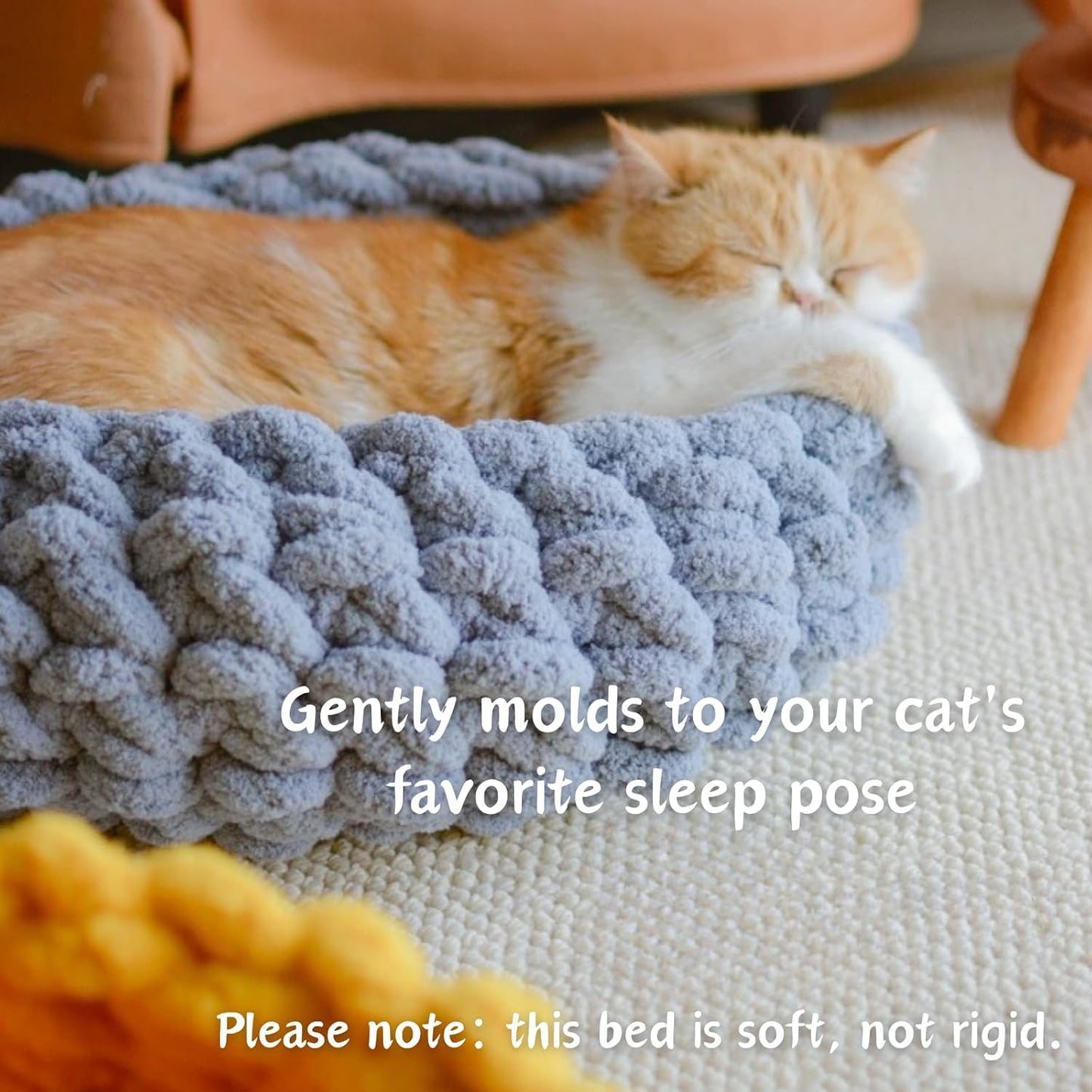 Cat Nest Bed – Premium Handwoven Washable Extra Soft Round Cave House Furniture for Indoor Kitten (Persimmon Yellow,Large) - Pet Explorer