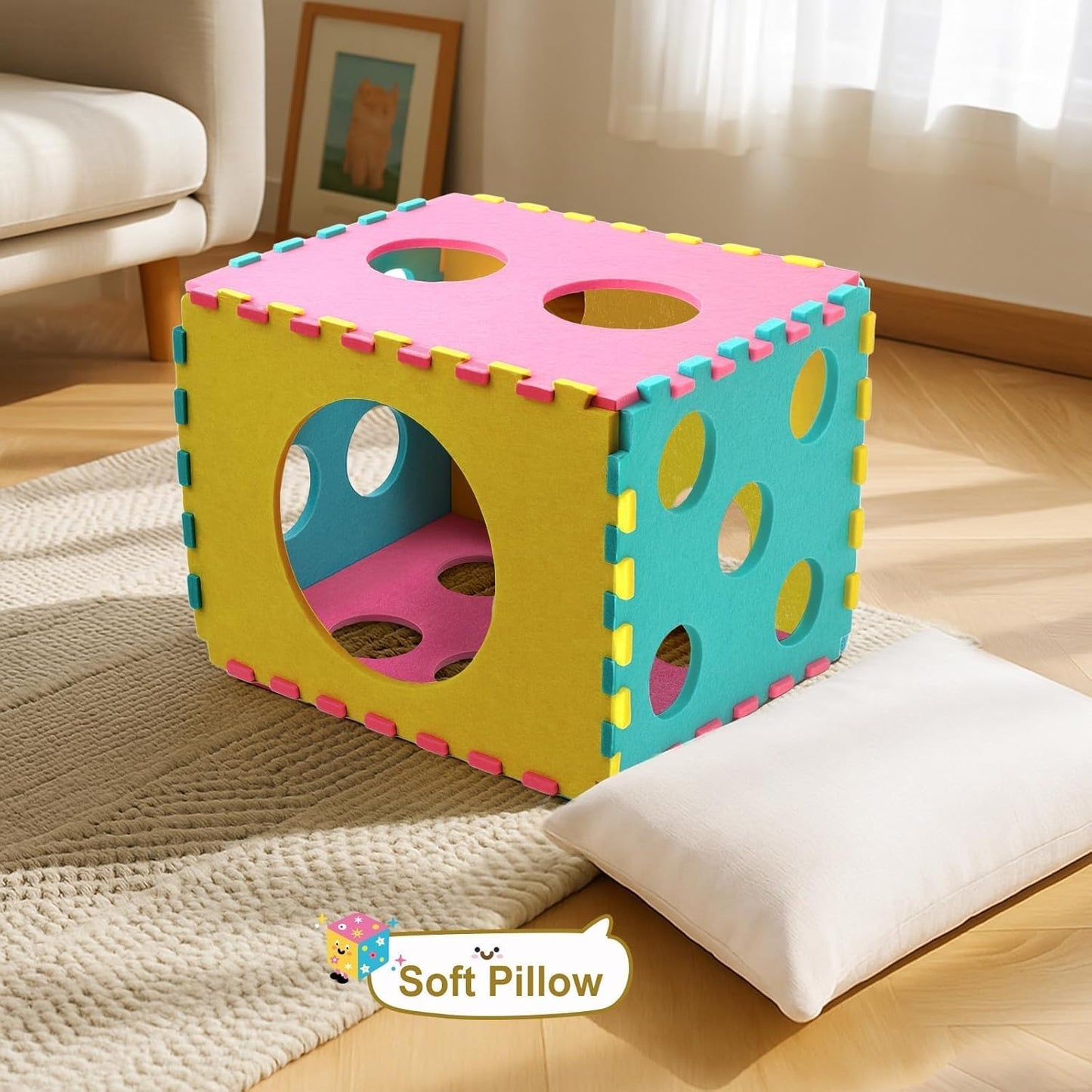 Cat Houses for Indoor Cats, Cute Cat Bed Cave with Soft Pillow, Cat Cube for Multiple Large Cats, Fun Dice Shaped, 17 Inches - Pet Explorer